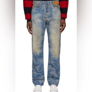 Palm Angels Mens Jeans Relaxed Fit Jacquard Denim Designer Logo Pattern